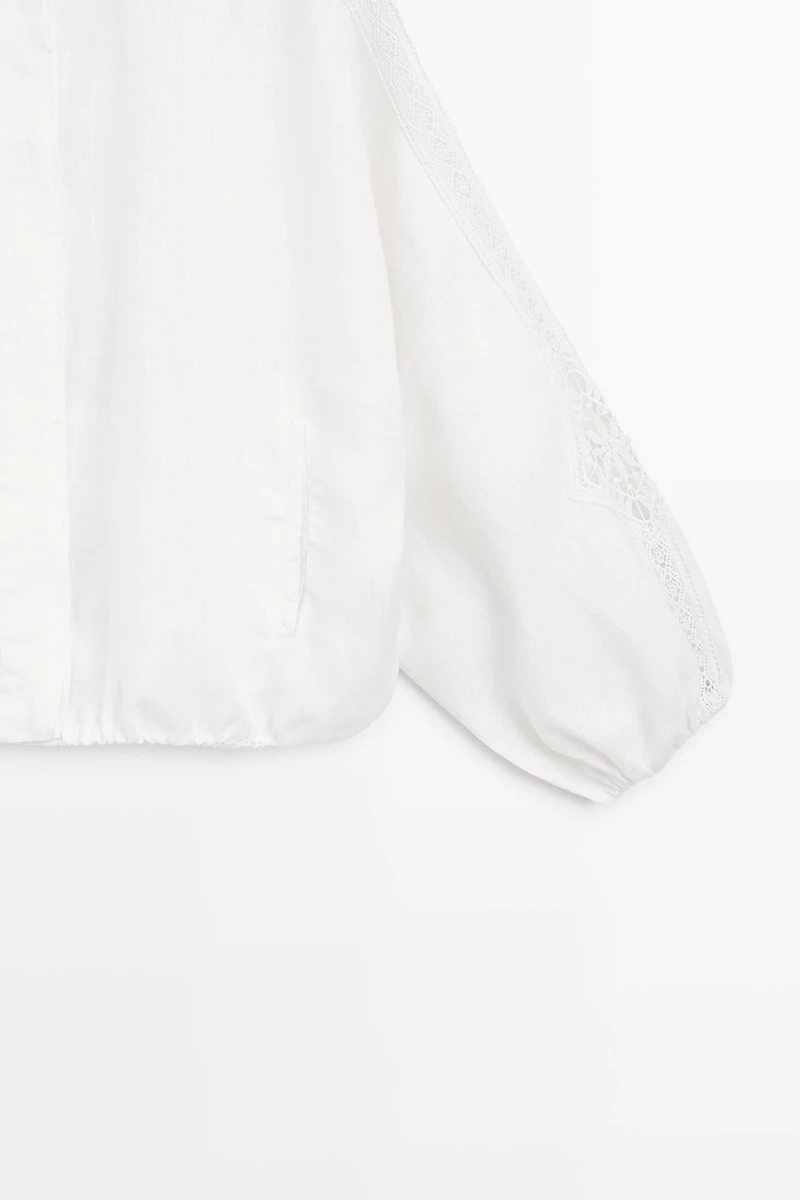 100% linen bomber jacket with embroidered detail