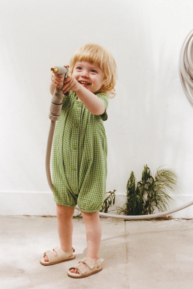 TEXTURED PLAID ROMPER