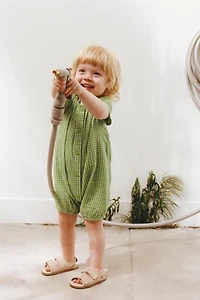 TEXTURED PLAID ROMPER