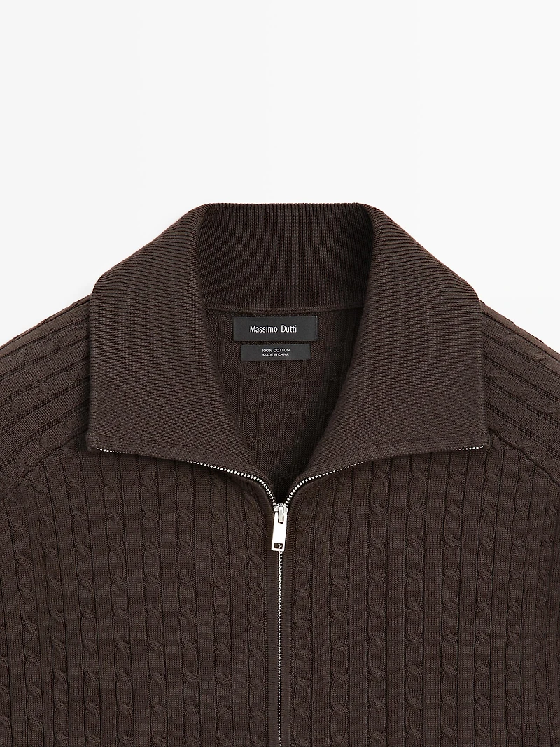 Cotton cable-knit cardigan with zip
