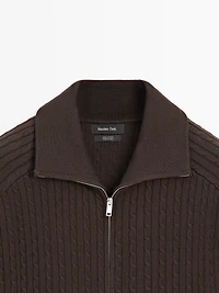 Cotton cable-knit cardigan with zip