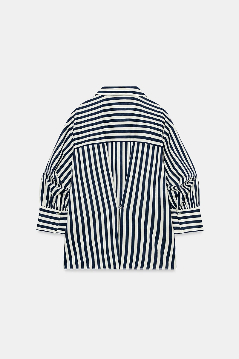 PUFF SLEEVE STRIPED LINEN SHIRT