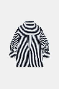 PUFF SLEEVE STRIPED LINEN SHIRT