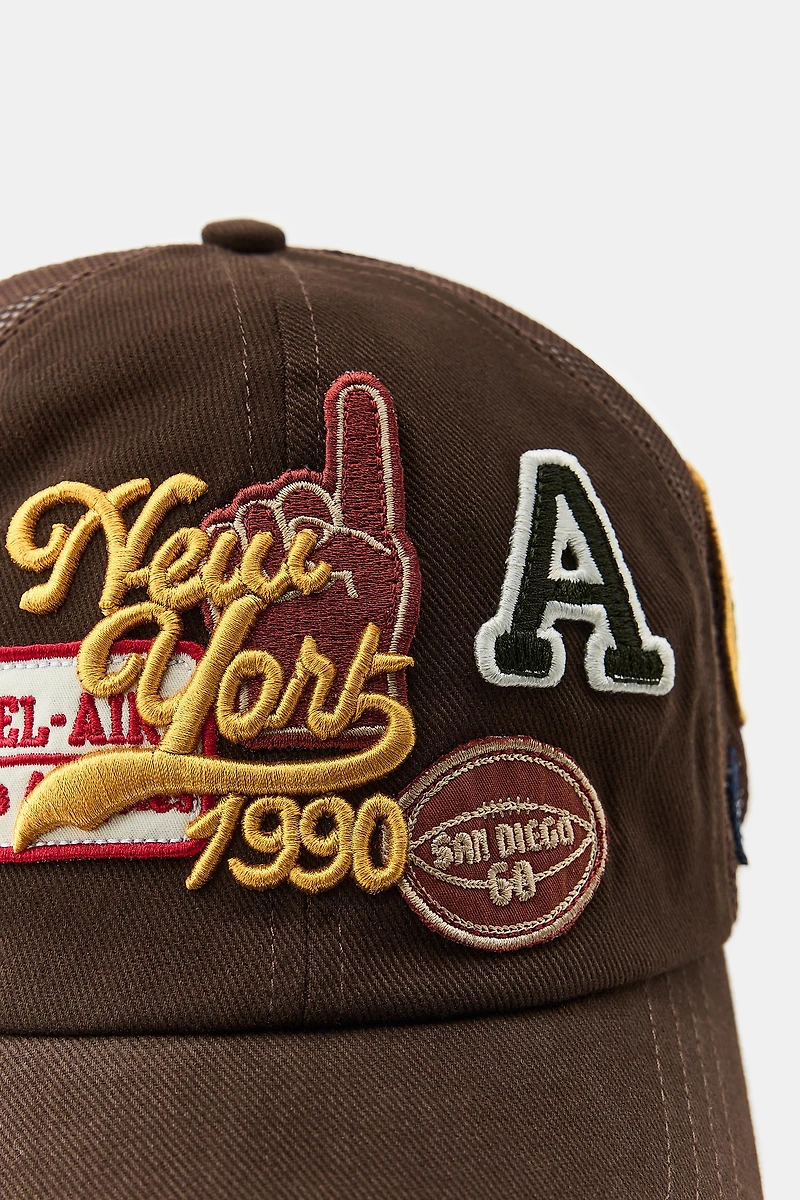 TWILL MESH CAP WITH EMBROIDERED PATCHES