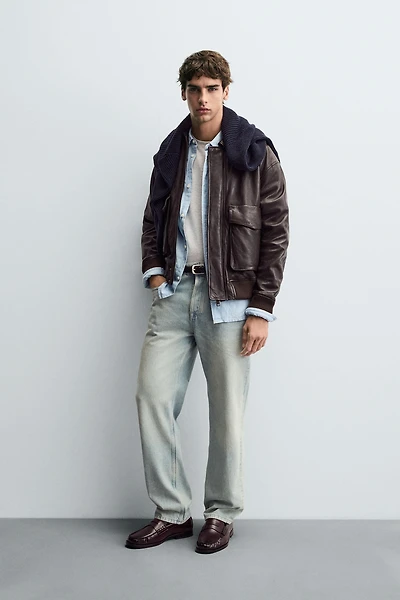 VESTE EN CUIR À POCHES