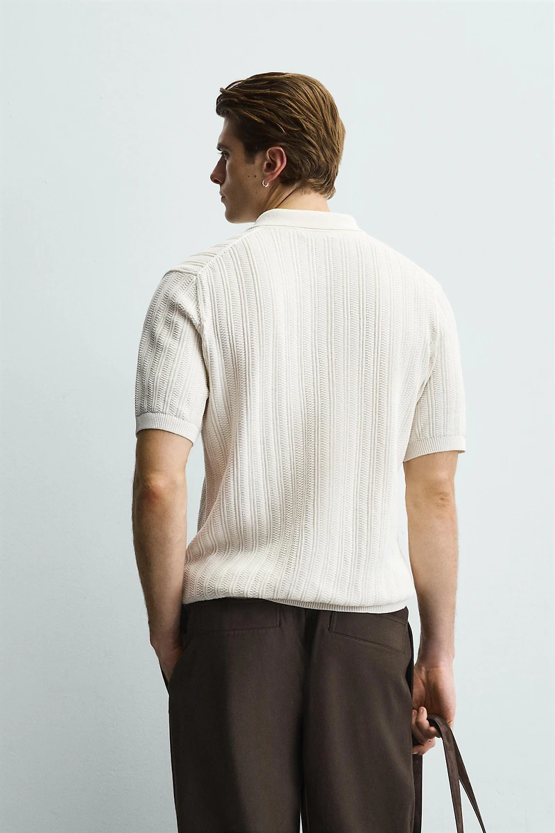 RIBBED KNIT POLO SHIRT