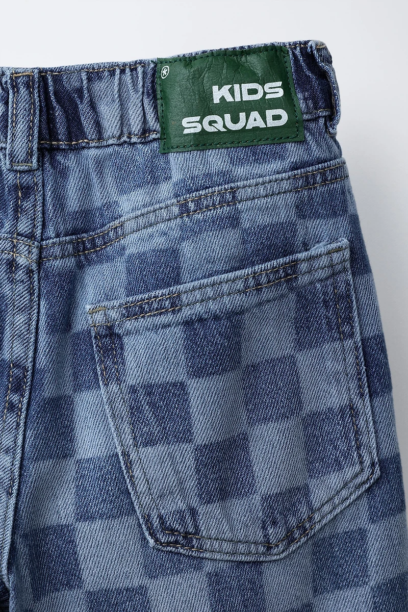 CHECKERBOARD STRAIGHT JEANS