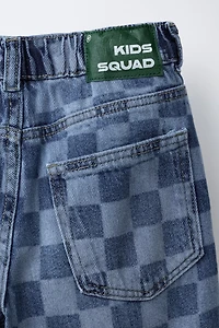 CHECKERBOARD STRAIGHT JEANS