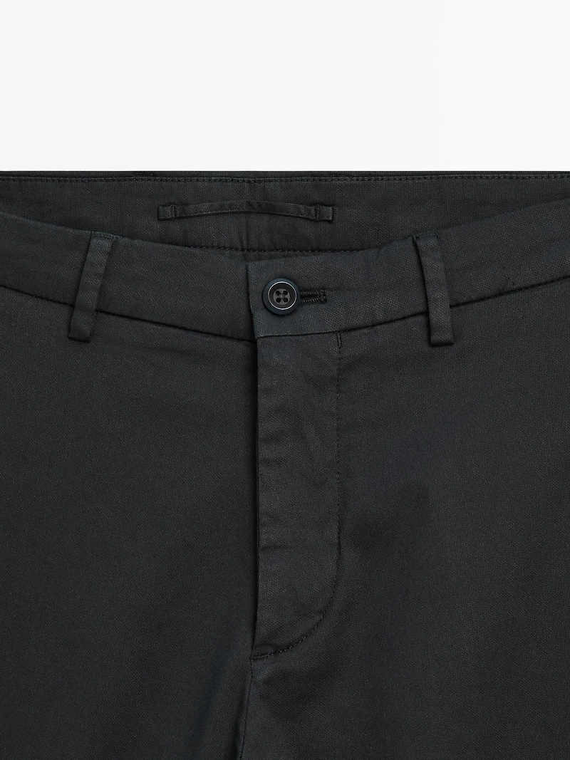 Cotton blend slim fit trousers