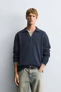 DISTRESSED KNIT POLO