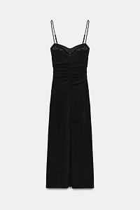 ROBE MI-LONGUE À BRETELLES ET PLIS