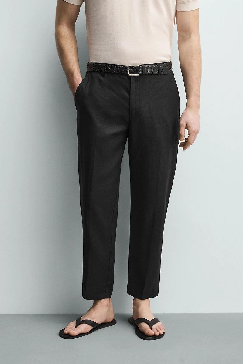 100% LINEN REGULAR FIT PANTS