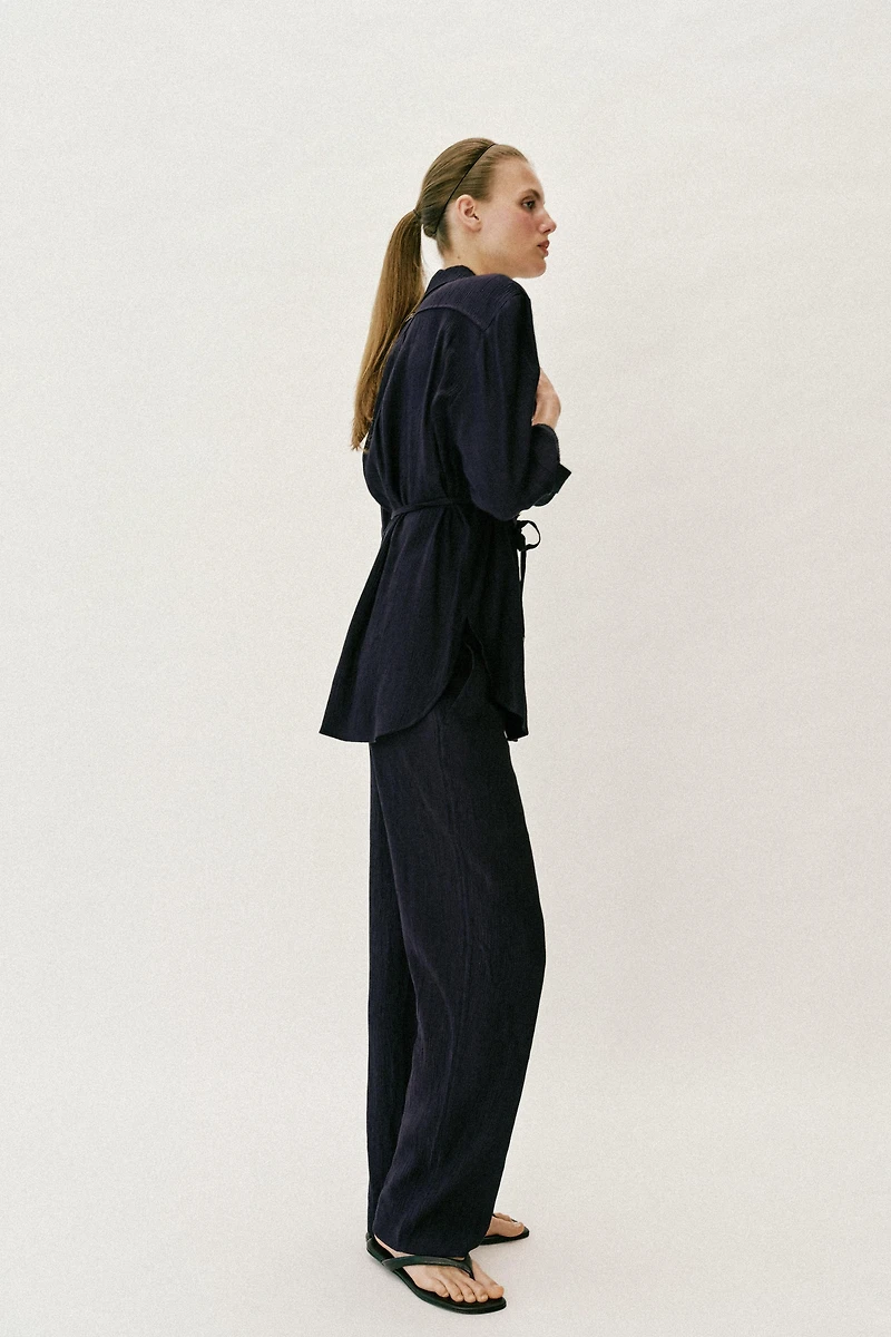 CHEMISE SAFARI EFFET FROISSÉ CEINTURE