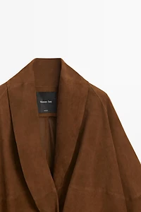 Suede leather wrap kimono