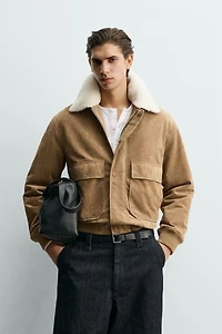 BLOUSON EN CUIR SUÉDÉ AVEC EFFET MOUTON