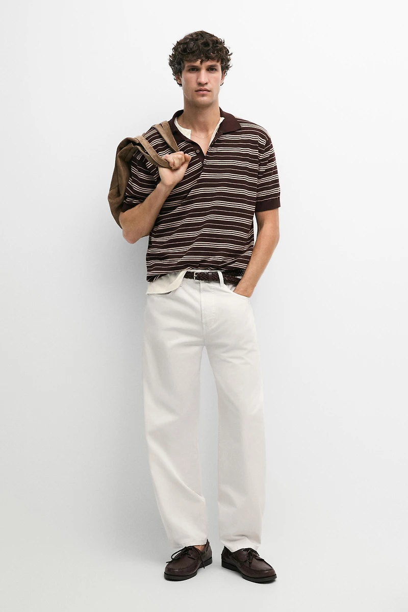 100% Cotton Striped Knit Polo Sweater
