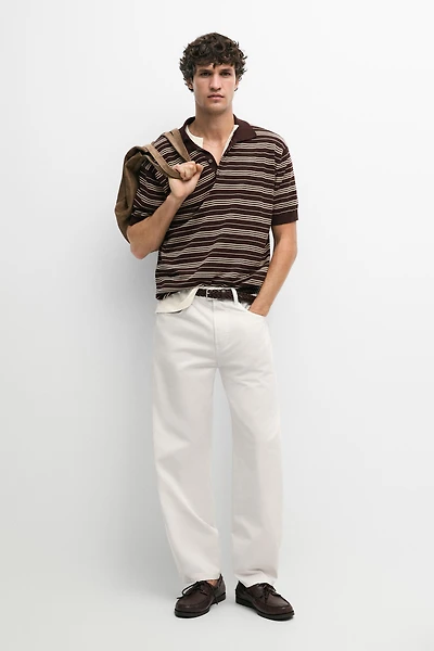 100% Cotton Striped Knit Polo Sweater