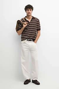 100% Cotton Striped Knit Polo Sweater