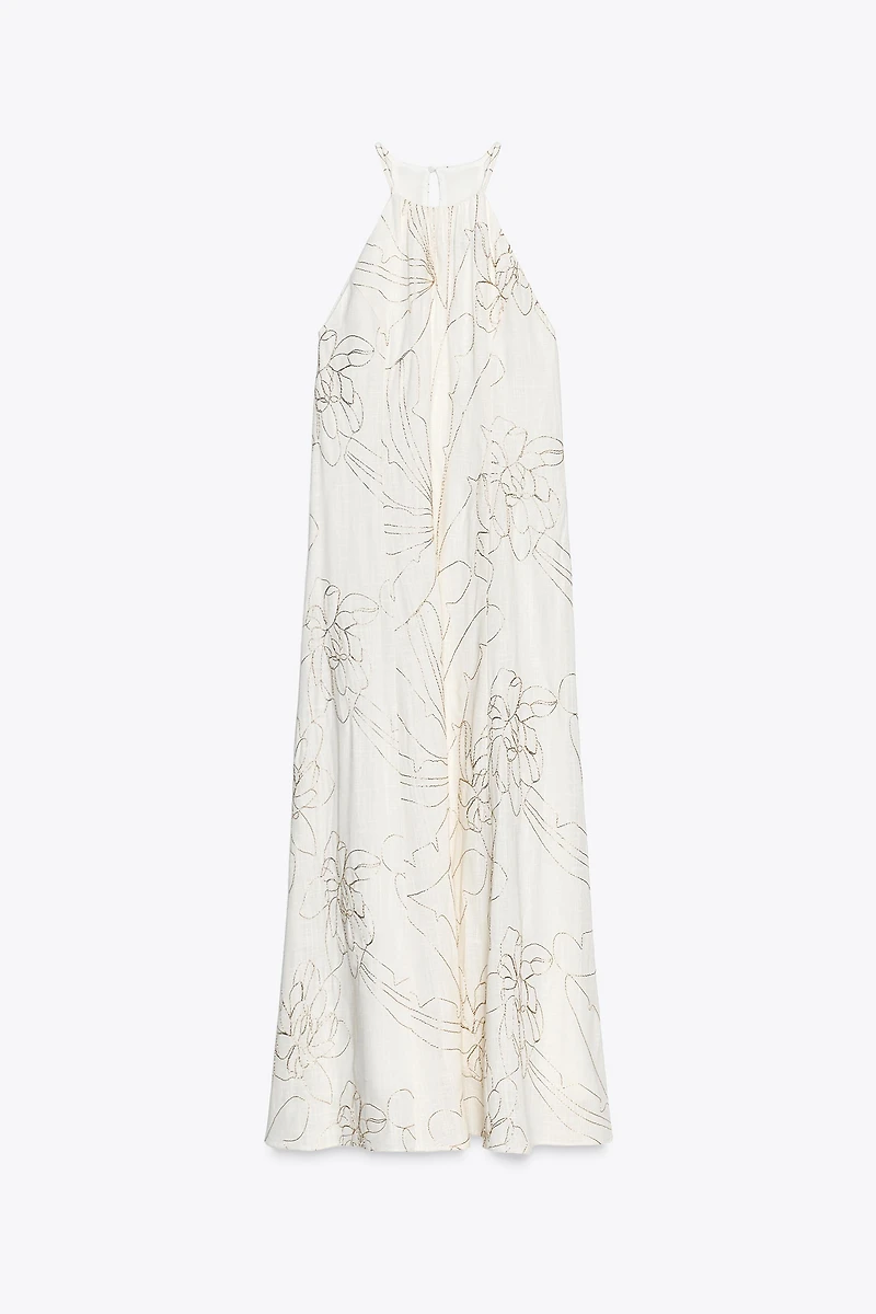 ROBE HALTER BRODERIES FLEURS