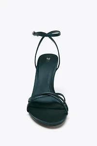 SATIN EFFECT STRAPPY HEELED SANDALS