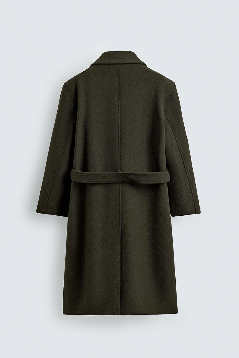 DOUBLE-BREASTED WOOL BLEND COAT WITH BELT