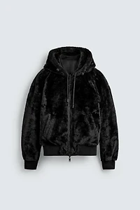 REVERSIBLE FAUX FUR BOMBER JACKET