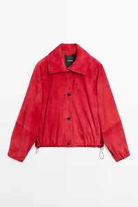 Suede leather bomber jacket