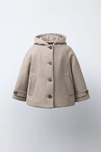 DUFFLE-COAT À CAPUCHE EN MANTECO ® AVEC LAINE