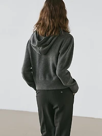 Wool blend zip-up cardigan with hood