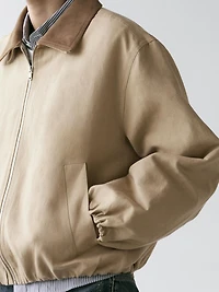 Short suede leather jacket with collar detail