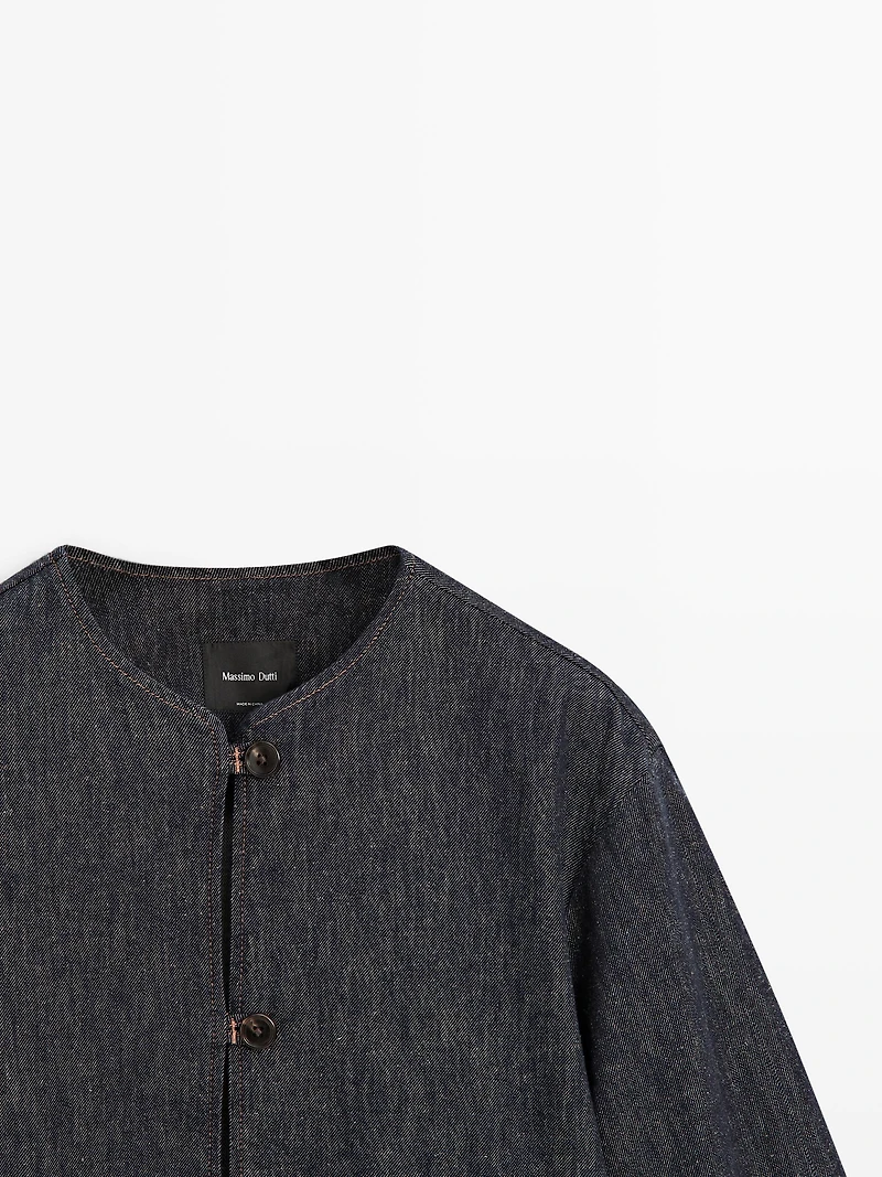 Short cotton blend denim jacket
