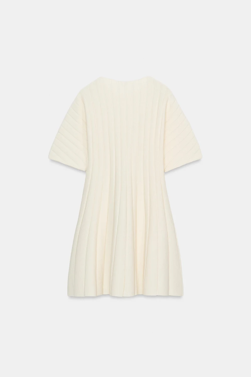 SHORT RIB KNIT BALLOON SLEEVE DRESS