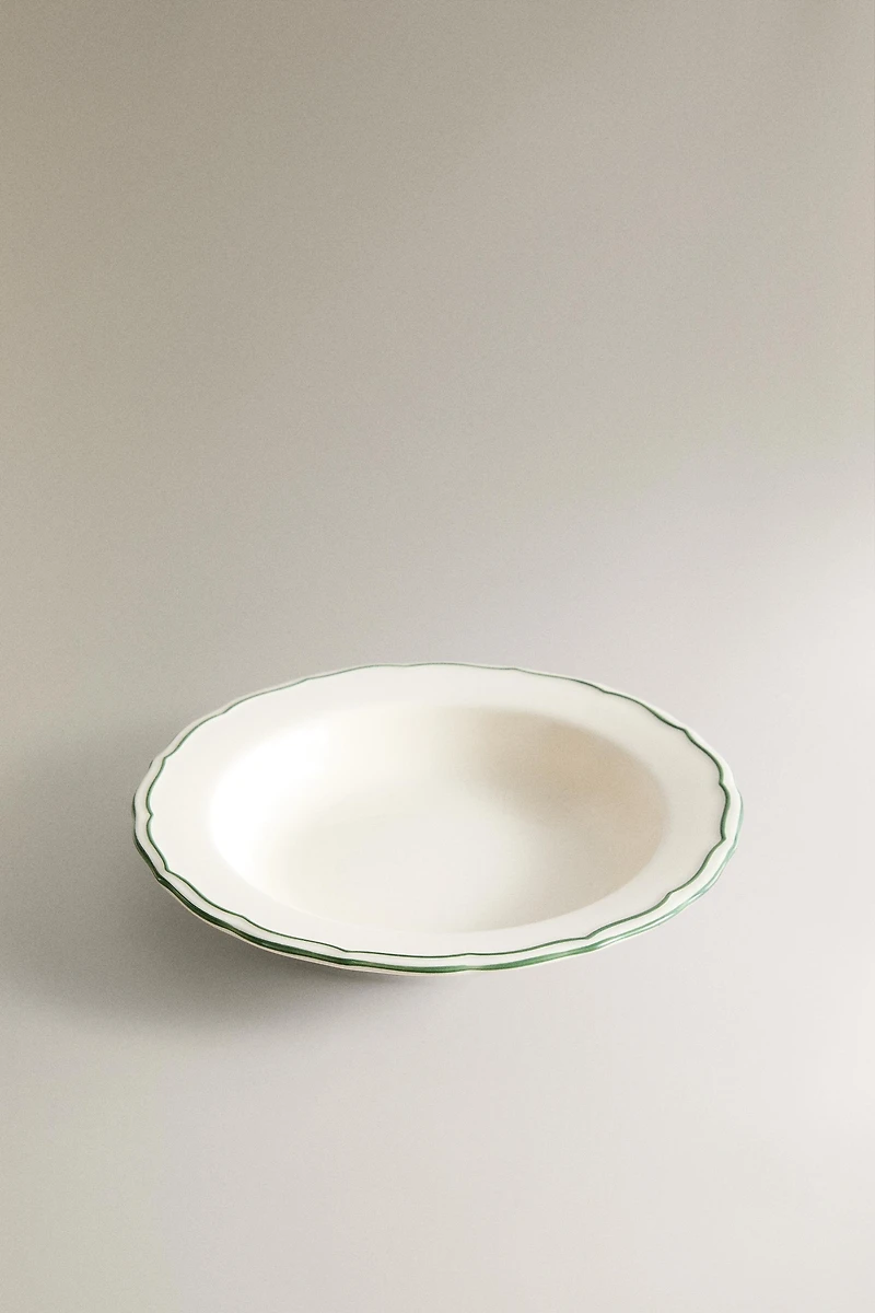 EARTHENWARE SOUP PLATE WITH CONTRASTING RIM