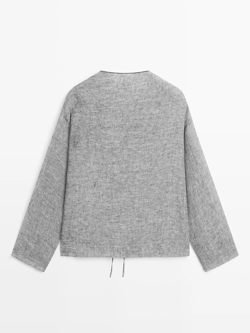 Linen blend blouse with tie details