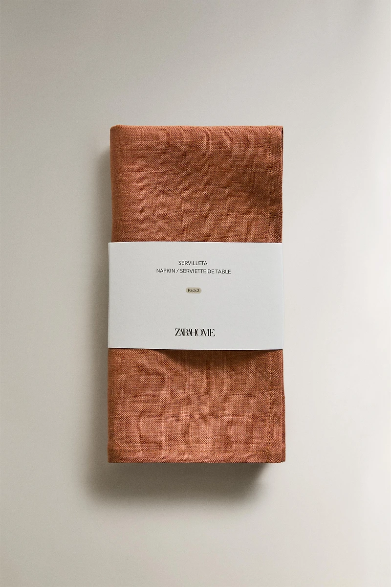 LOT DE 2 SERVIETTES DE TABLE EN LIN DÉLAVÉ COULEUR