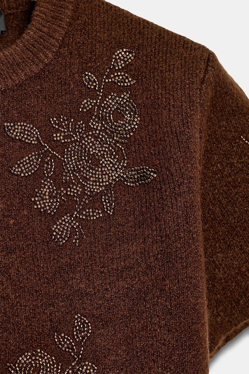 SHORT SLEEVE KNIT BEADED JUMPER