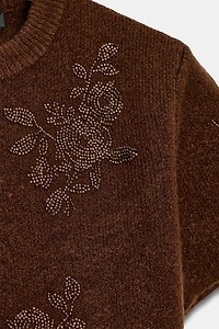 SHORT SLEEVE KNIT BEADED JUMPER