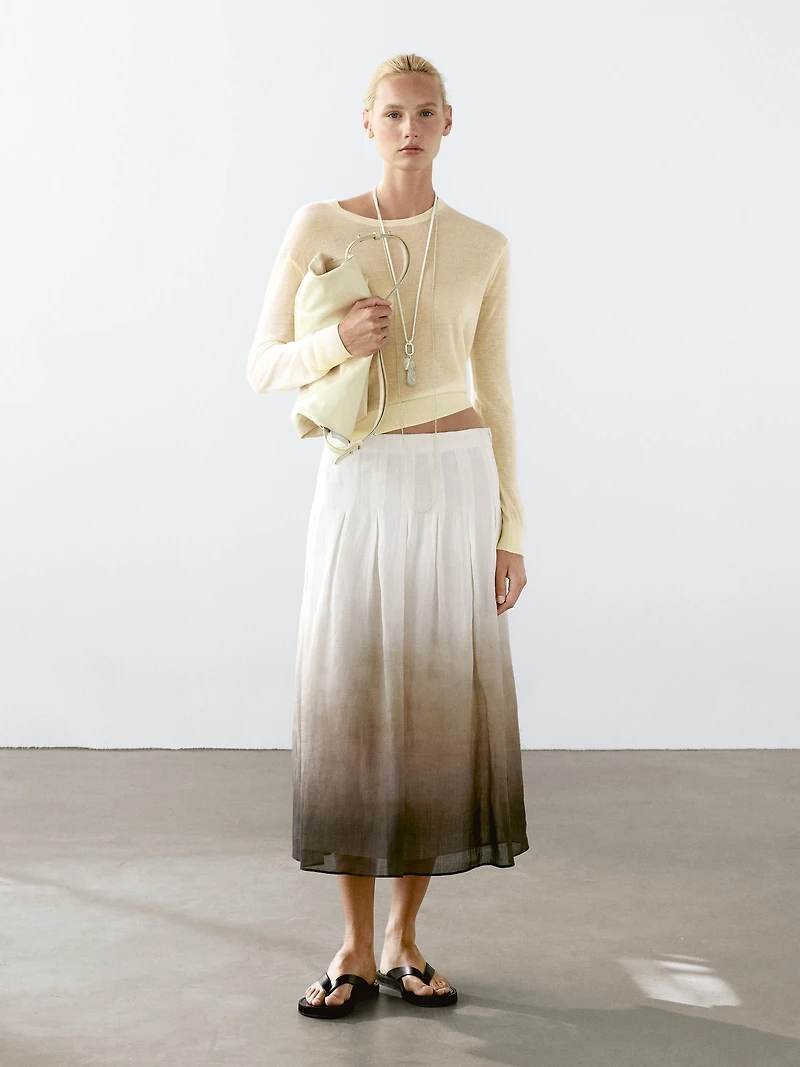 Ombré print box pleat midi skirt