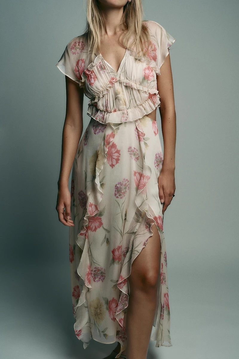 FLORAL PRINT CUT OUT MIDI DRESS