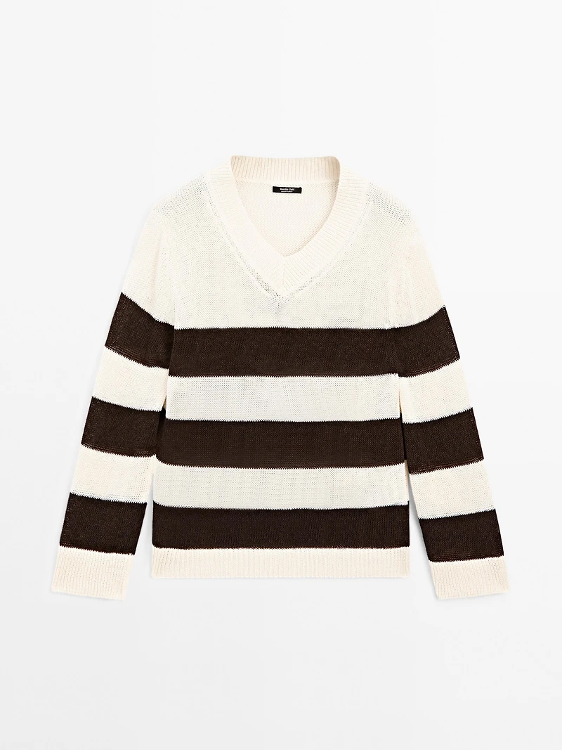 Striped cotton blend knit sweater