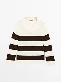 Striped cotton blend knit sweater