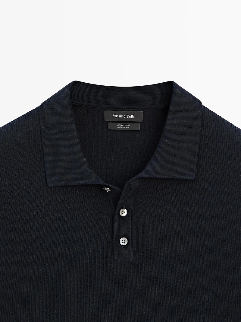 100% cotton ribbed knit polo shirt