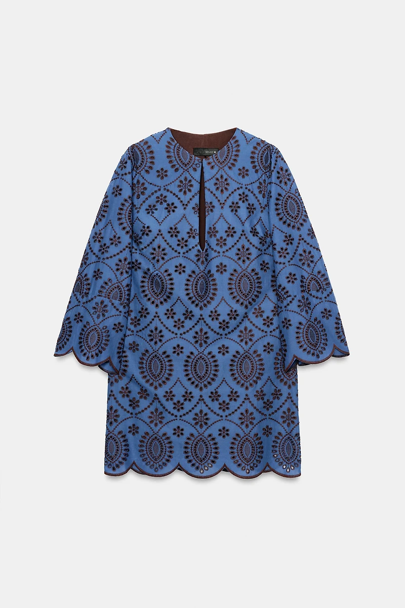 SHORT EMBROIDERED EYELET DRESS