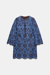 SHORT EMBROIDERED EYELET DRESS