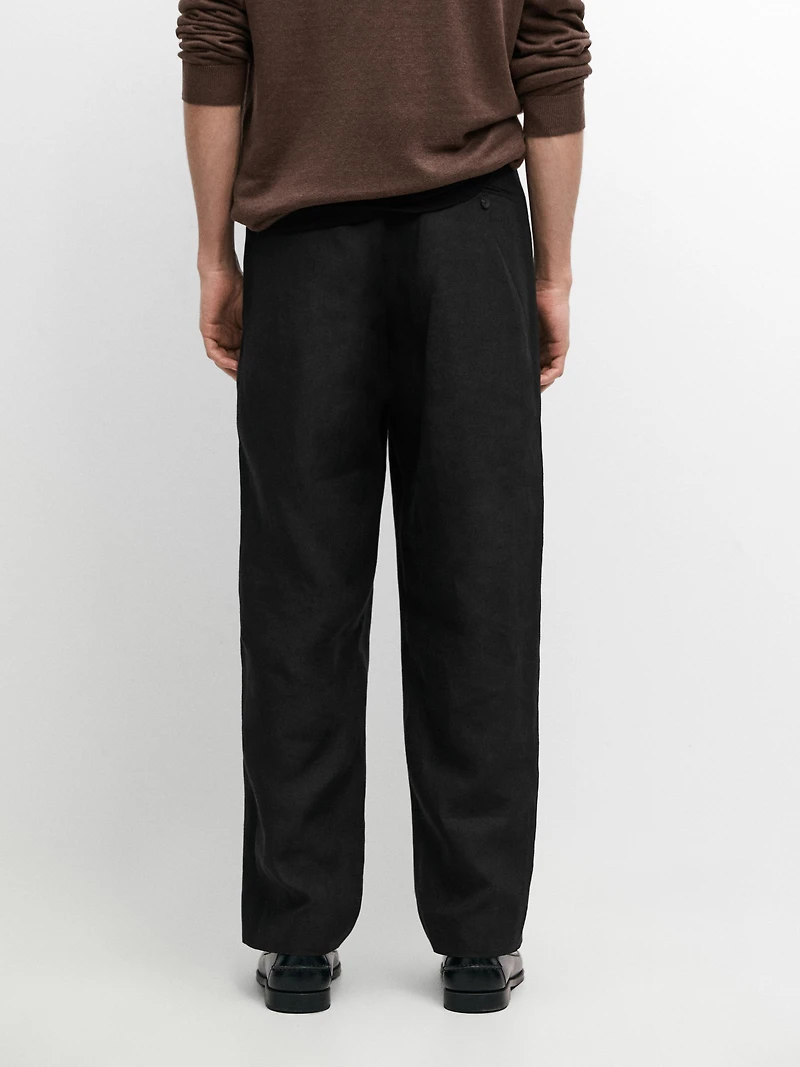 Linen tailored fit barrel trousers
