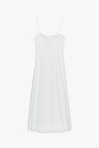 EMBROIDERED EYELET CORSET MIDI DRESS