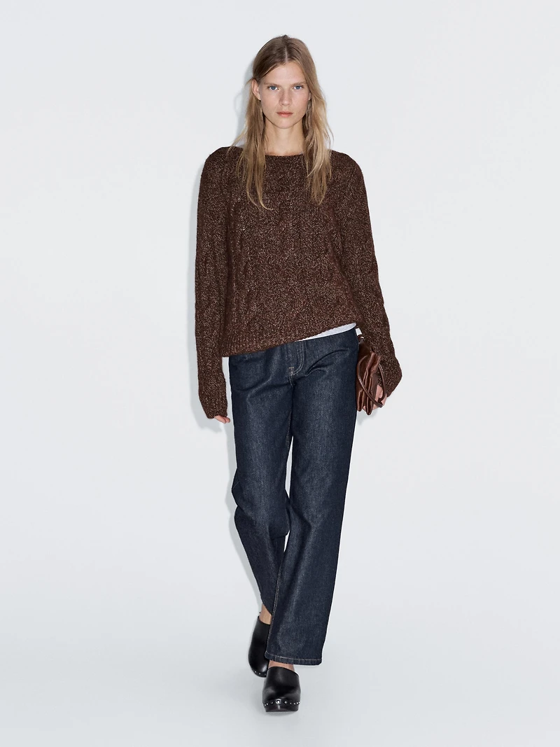 Cable-knit sweater with boat neck