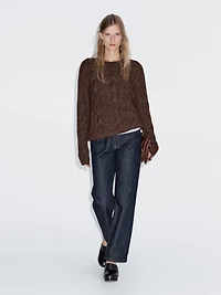 Cable-knit sweater with boat neck