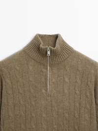 100% cashmere high neck sweater with zip