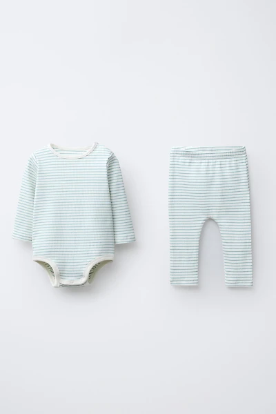 STRIPED BODYSUIT AND LEGGINGS SET